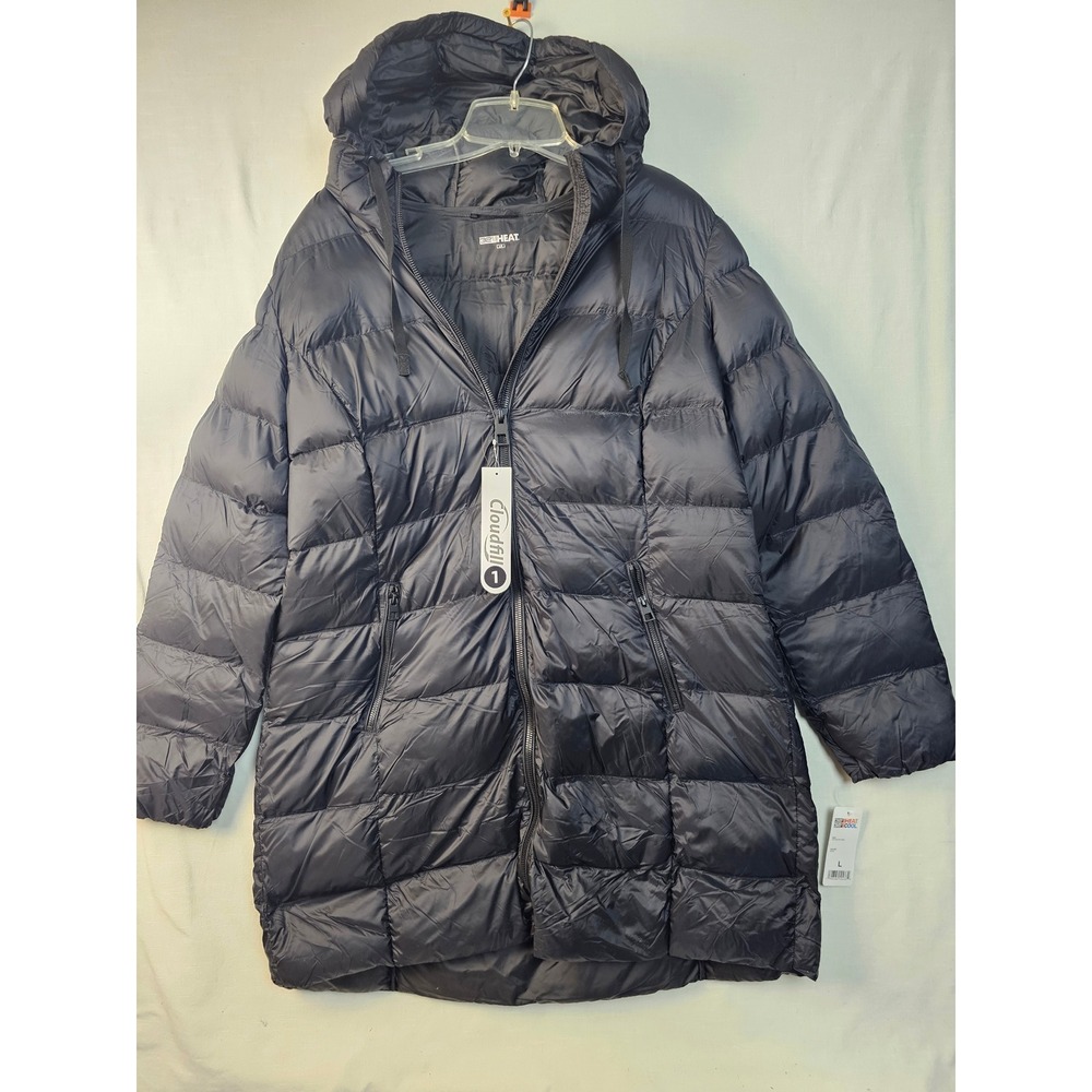 32 Degrees Heat Womens Black Cloudfill Hooded Puffer Jacket Parka Large NWT